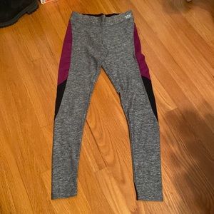 PINK XS Marled Gray Leggings with Purple and Black mesh on the legs